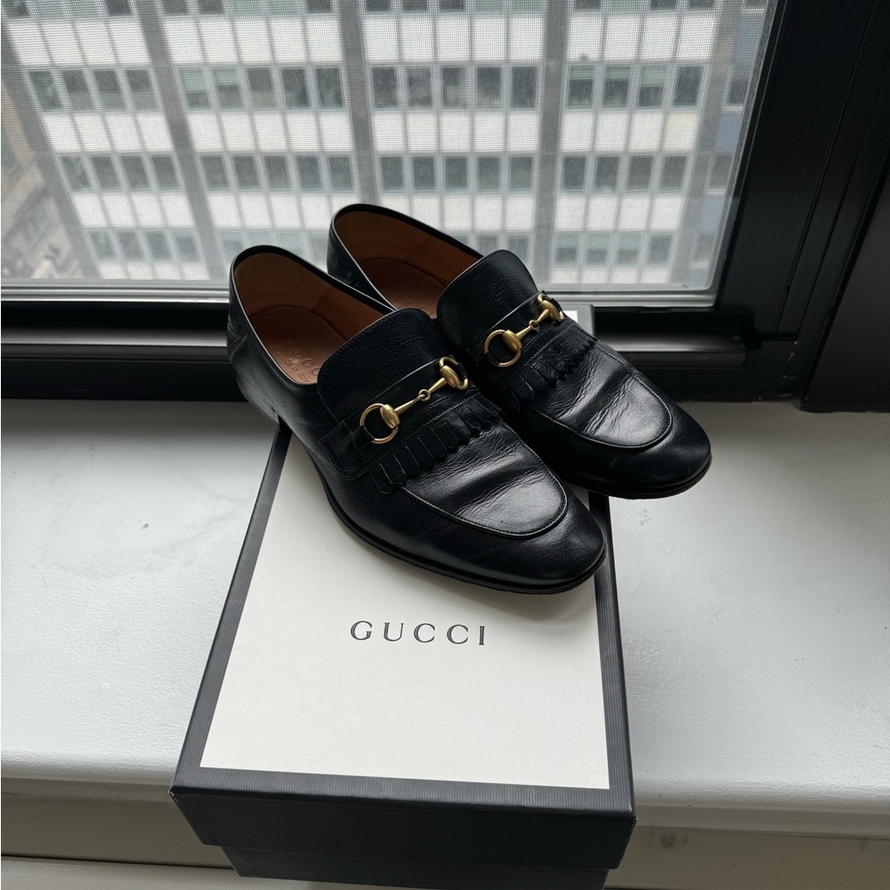 Gucci Men’s Leather Fringe Horsebit Loafer with Bee